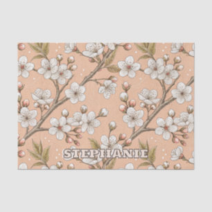 Papel De Seda Ramas de Sakura de melocotón Botánico floral blanc