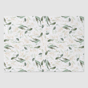 Papel De Seda Ramas elegantes de verde dorado blanco