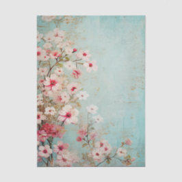 Papel De Seda Ramas florales rosadas grungy en fondo aqua