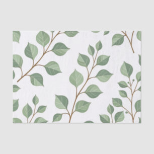 Papel De Seda Ramas frondosas de color verde salvia en acuarela