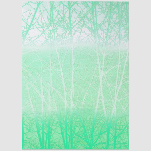 Papel De Seda Ramas Verdes Menta Niebla Helada (Anverso)