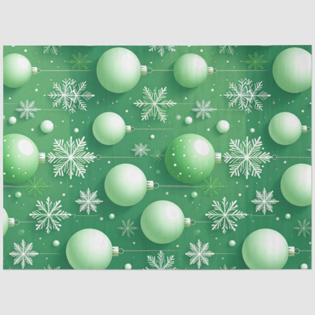 Papel De Seda Ramas verdes y copos de nieve (Anverso)