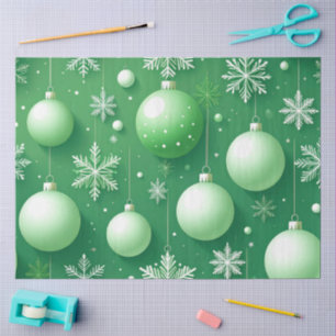 Papel De Seda Ramas verdes y copos de nieve