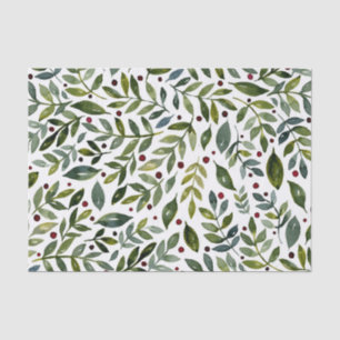 Papel De Seda Ramas y bayas estacionales de las acuarelas verdes