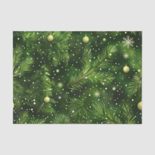 PAPEL DE SEDA RAMAS Y BOLAS DE HELECHO VERDE DE NAVIDAD