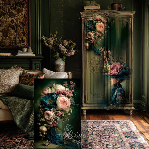 Papel De Seda Ramillete de fantasía floral y colibrí