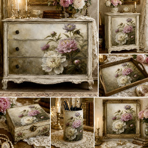 Papel De Seda Ramillete de peonía rosa pictórico decoupage
