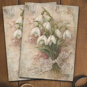 Papel De Seda Ramillete de Snowdrop Vintage Ephemera de Decoupag
