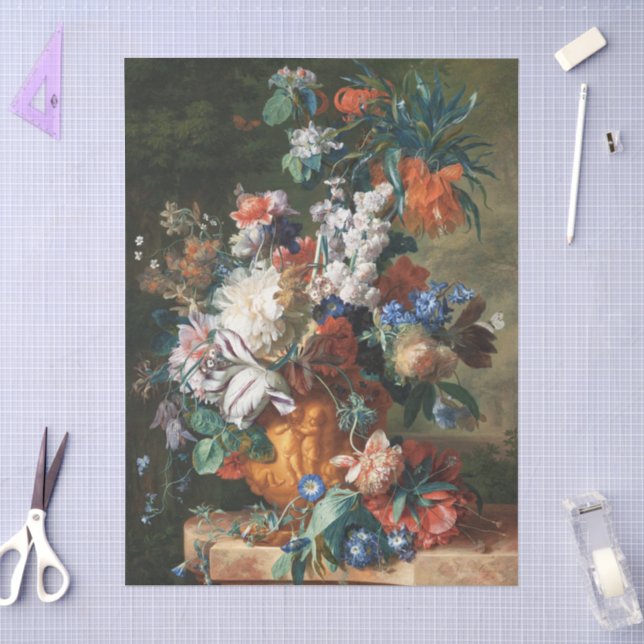 Papel De Seda Ramo Antiguo de Flores en una Urna (Artesanía)