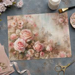 Papel De Seda Ramo Antiguo De Rosas Pastel Rosa Decoupage