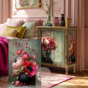 Papel De Seda Ramo Caprichoso Floral Rosa Vibrante