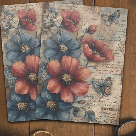 Papel De Seda Ramo de amapola azul y rojo vintage en decoupage 