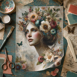 Papel De Seda Ramo de efímera dama floral caprichosa antigua