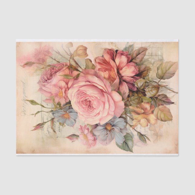 Papel De Seda Ramo de flores antiguas con rosas (Anverso)