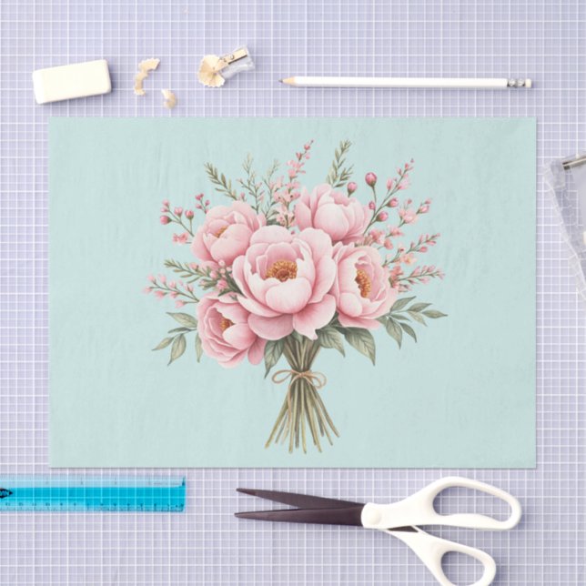 Papel De Seda Ramo de flores de peonía rosa bonita (Artesanía)