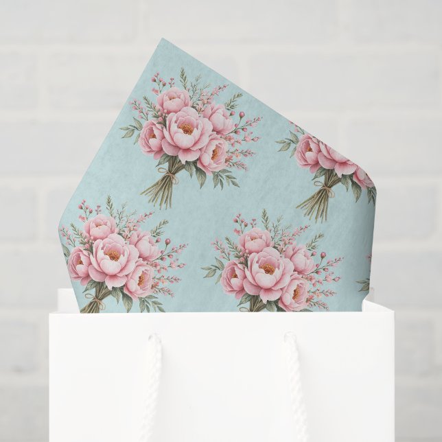 Papel De Seda Ramo de flores de peonía rosa bonito patrón (Bolsa de regalo)