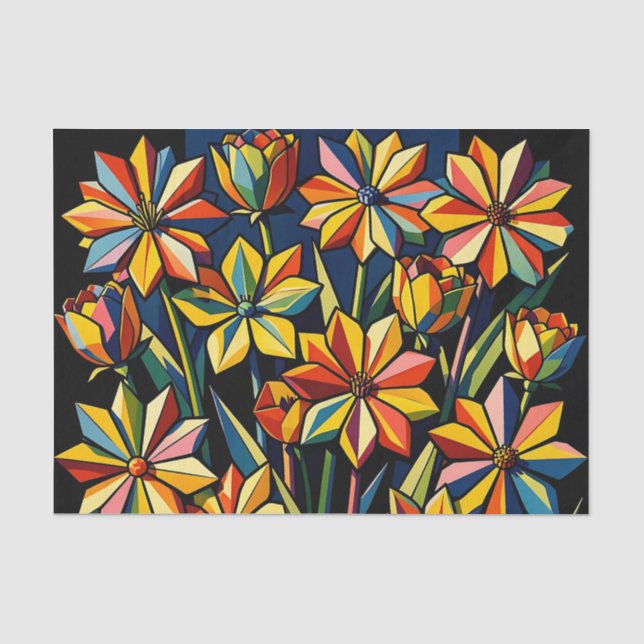 Papel De Seda Ramo de flores geométricas vibrantes de arcoíris (Anverso)
