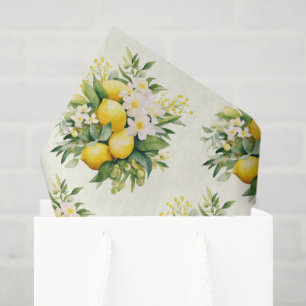 Papel De Seda Ramo de limón con patrón de flores blancas