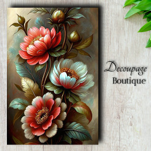 Papel De Seda Ramo de peonía coral vintage decoupage 