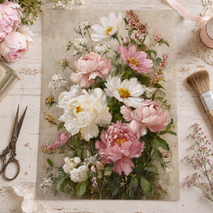 Papel De Seda Ramo de peonía rosa y blanco vintage decoupage