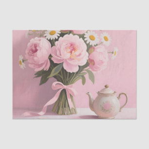 Papel De Seda Ramo de Peonías Rosadas Margaritas