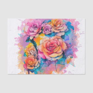 Papel De Seda Ramo de Rosas con Toques de Acuarela Moderna