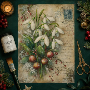 Papel De Seda Ramo decoupage vintage de snowdrop y bayas