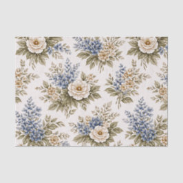 Papel De Seda Ramo Floral Azul Marfil Antiguo