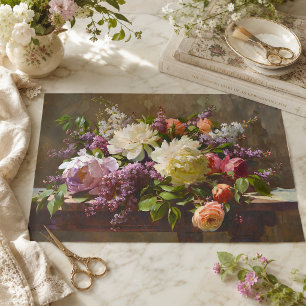 Papel De Seda Ramo Floral de Peonía y Lila Antiguo Decoupage