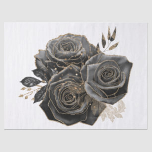 Papel De Seda Ramo Floral de Rosas Glam Black y Gold