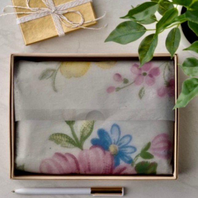 Papel De Seda Ramo Floral de Taza de Té (Custom Tissue Paper Size: 10" x 14”.  10lb & 18lb paper.  )