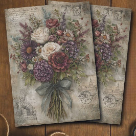 Papel De Seda Ramo Floral Oscuro Ephemera Decoupage 