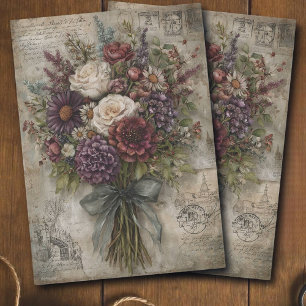 Papel De Seda Ramo Floral Oscuro Ephemera Decoupage