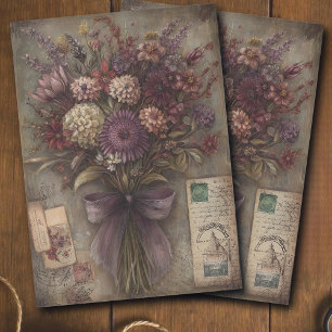 Papel De Seda Ramo Floral Oscuro Vintage Ephemera Decoupage