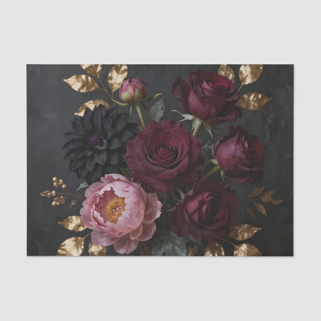 Papel De Seda Ramo floral oscuro y temperamental (Anverso)