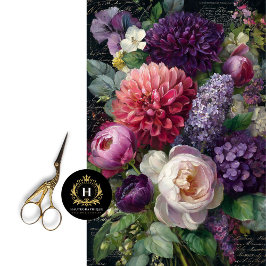 Papel De Seda Ramo Floral Romántico Oscuro Decoupage