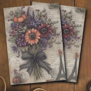 Papel De Seda Ramo Floral Vintage Otoño Oscuro París Decoupage