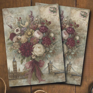 Papel De Seda Ramo Floral Vintage y Decoupage de Londres