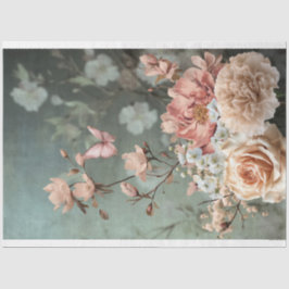 Papel De Seda Ramo floral y mariposa, rosa, verde y beige