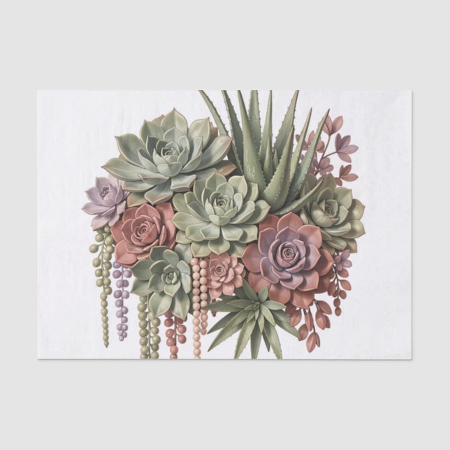Papel De Seda Ramo suculento verde rosa (Anverso)