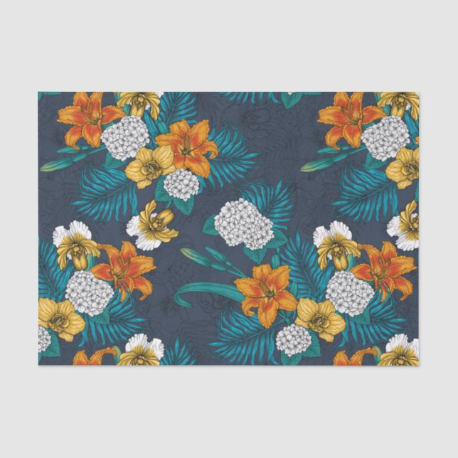 Papel De Seda Ramo tropical azul (Anverso)