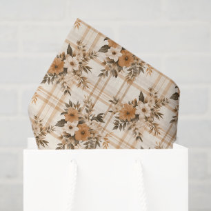 Papel De Seda Ramos Florales de Moda y Cuadro Escocés de Otoño