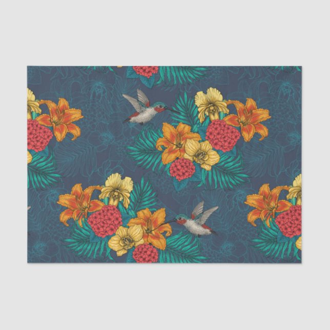 Papel De Seda Ramos tropicales y colibríes (Anverso)