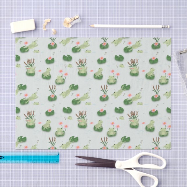 Papel De Seda Ranas Lindas en Estanque de Lirios (Artesanía)