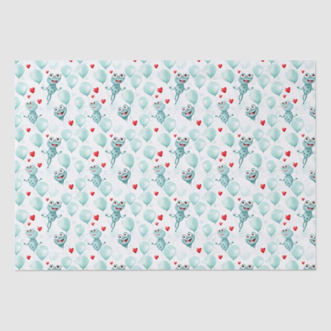 Papel De Seda Ranas y ranas corazones como globos (Anverso)