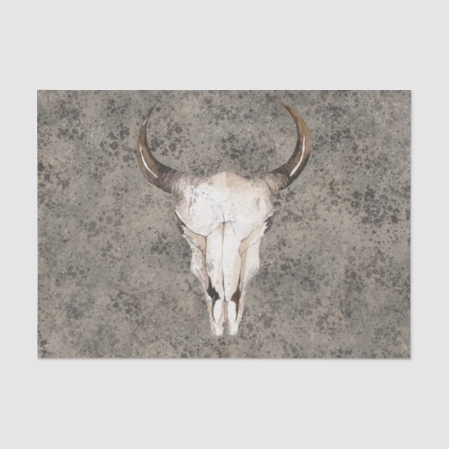 Papel De Seda Rancho Rústico del Suroeste Calavera Marrón Salpic (Anverso)