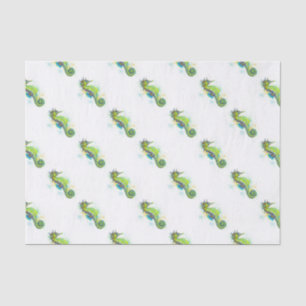 Papel De Seda Rasgo de caballito de mar verde amarillo