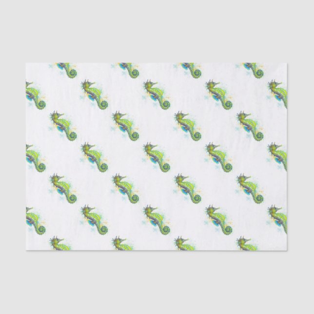 Papel De Seda Rasgo de caballito de mar verde amarillo (Anverso)