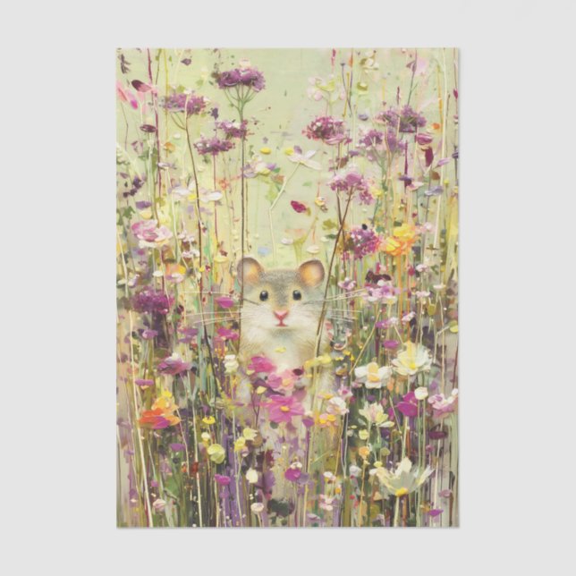 Papel De Seda Ratón de Campo en Prado de Flores Silvestres EE6L  (Anverso)