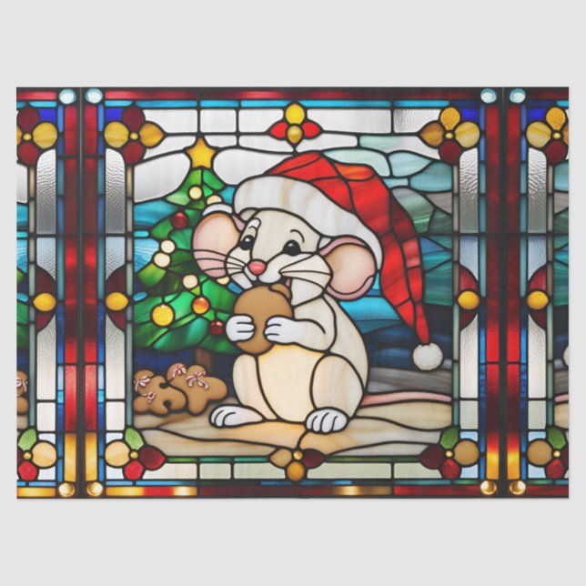 Papel De Seda Ratón de Navidad de Vidrio Pintado Falso Comiendo  (Anverso)